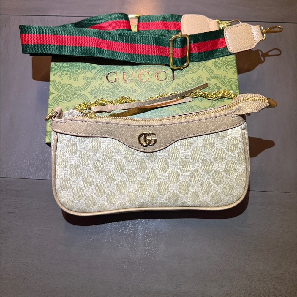Gucci Beige Crossbody Bag with Gold Accents